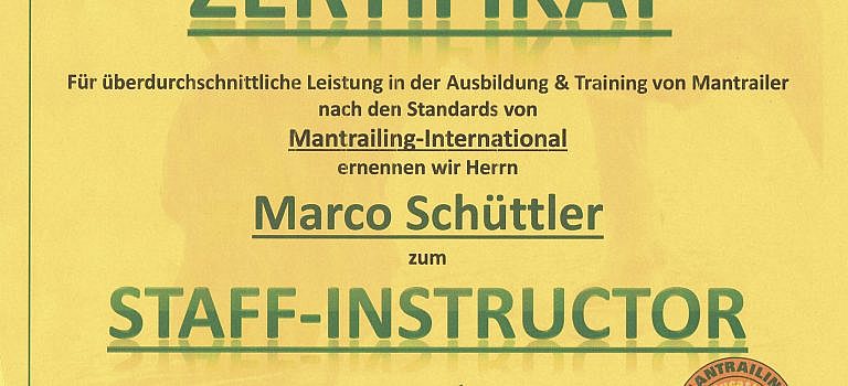 Zertifikat Mantrailing International - Staff Instructor